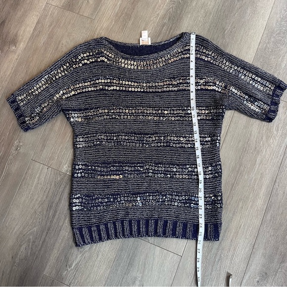 Chico's Navy and Silver Sequin Festive Sweater size 2 - Picture 8 of 10